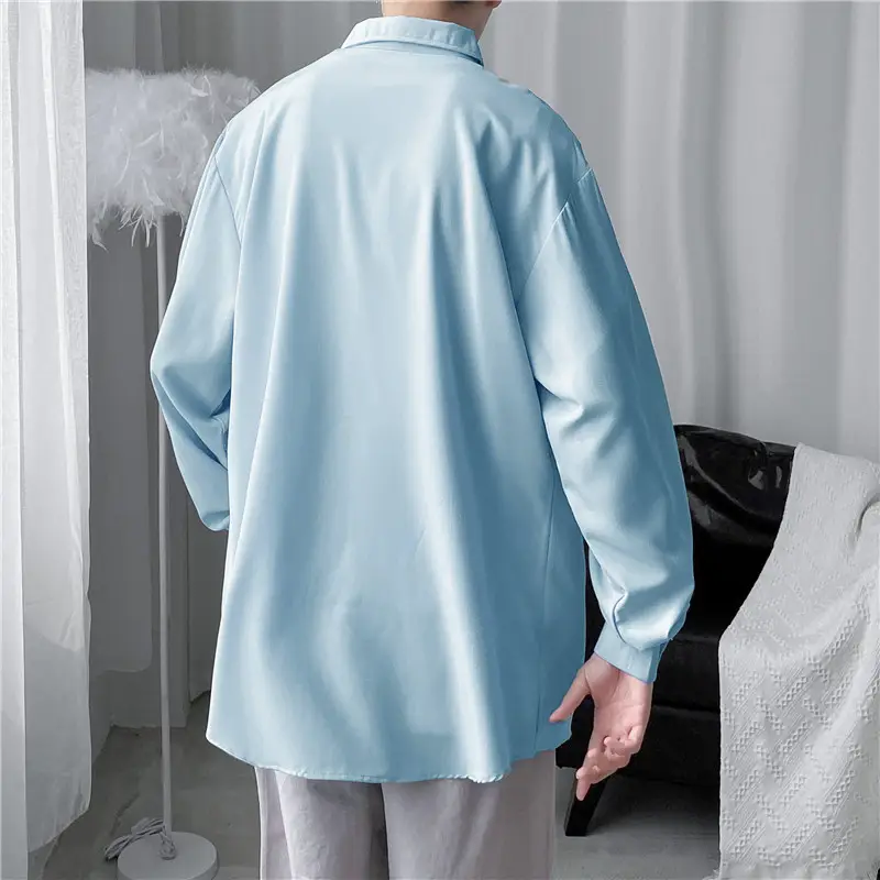 Men's Long Shirt Candy Color Loose Fit Spring Autumn - Image 12