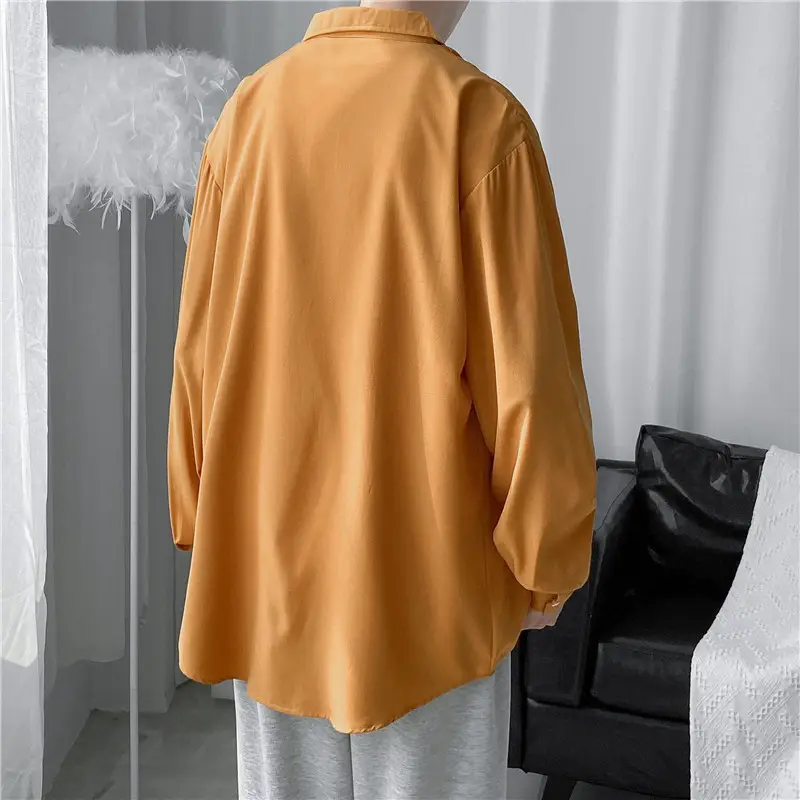 Men's Long Shirt Candy Color Loose Fit Spring Autumn — feature 11