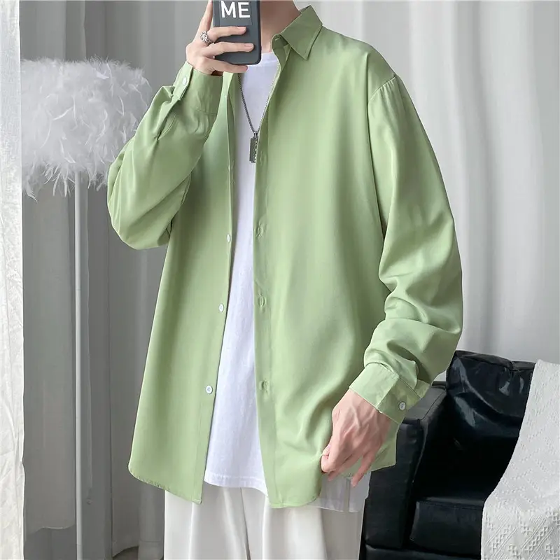 Men's Long Shirt Candy Color Loose Fit Spring Autumn — feature 12