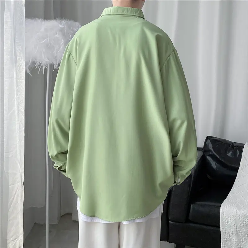 Men's Long Shirt Candy Color Loose Fit Spring Autumn — feature 14