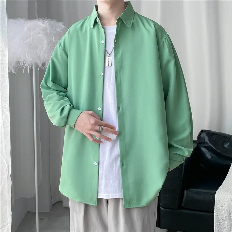 Men's Long Shirt Candy Color Loose Fit Spring Autumn — feature 15