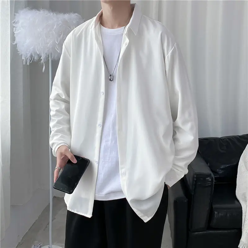 Men's Long Shirt Candy Color Loose Fit Spring Autumn — feature 3