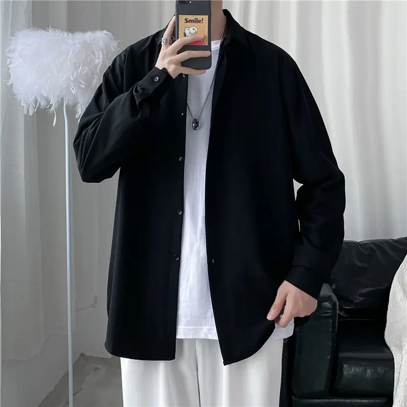 Men's Long Shirt Candy Color Loose Fit Spring Autumn — feature 5