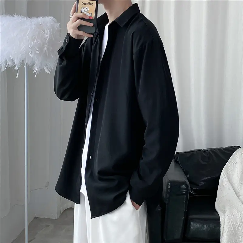Men's Long Shirt Candy Color Loose Fit Spring Autumn — feature 6