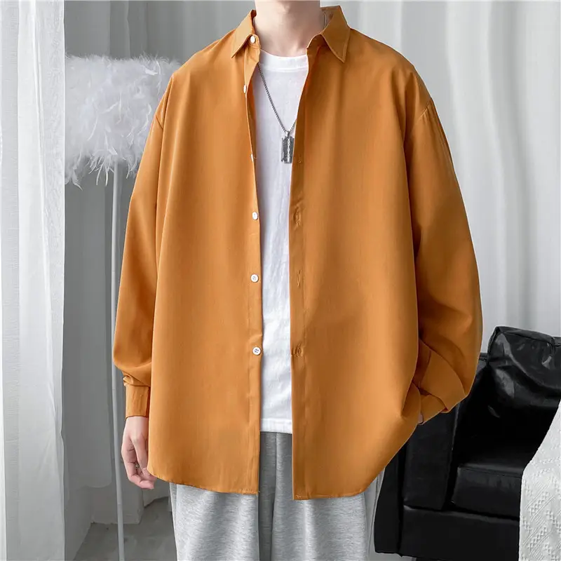 Men's Long Shirt Candy Color Loose Fit Spring Autumn — feature 9