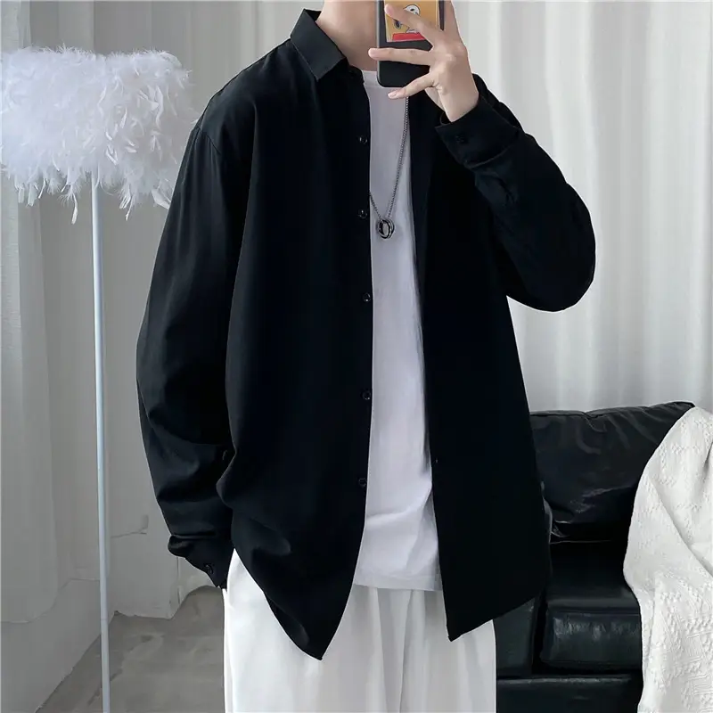 Men's Long Shirt Candy Color Loose Fit Spring Autumn - Image 2