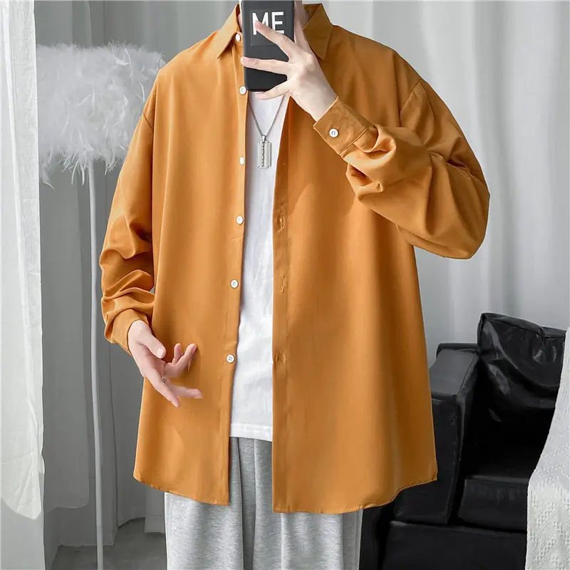 Men's Long Shirt Candy Color Loose Fit Spring Autumn - Image 4