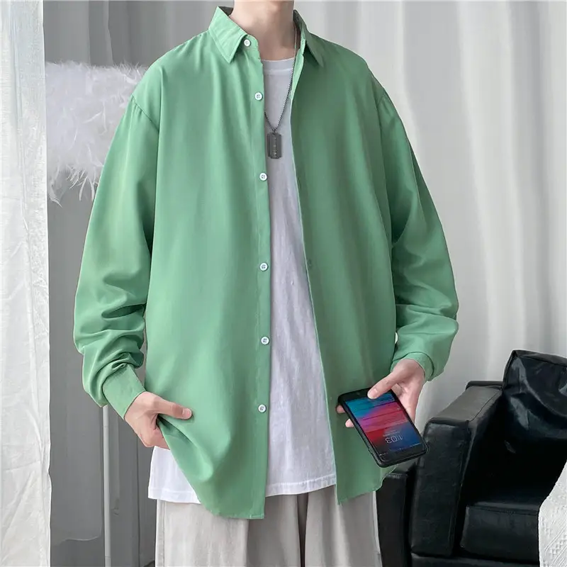 Men's Long Shirt Candy Color Loose Fit Spring Autumn - Image 6