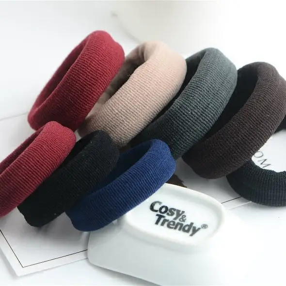 Knitted Hair Ties with Red, Black, Grey & Beige Colors