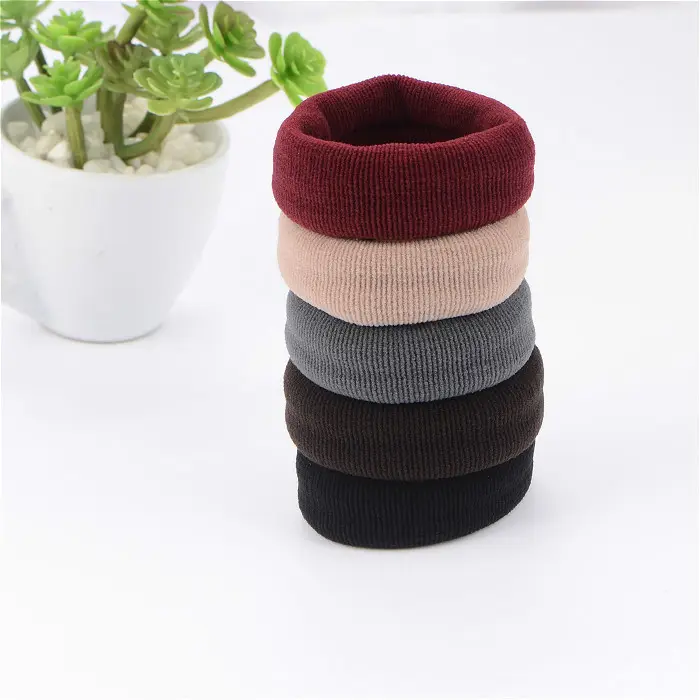 Knitted Hair Ties with Red, Black, Grey & Beige Colors
