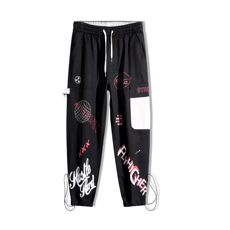 Men Korean Style Cartoon Print Pants Black White - Image 7