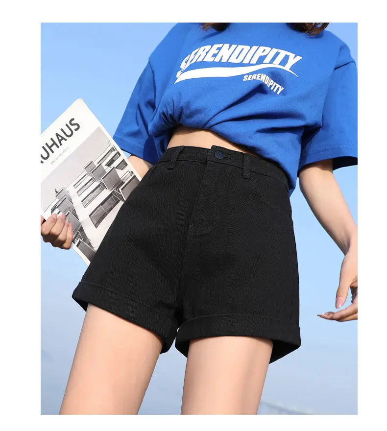Black Denim Wide Leg High Waist Shorts 2022 — feature 10