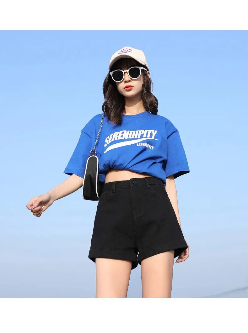 Black Denim Wide Leg High Waist Shorts 2022 — feature 12