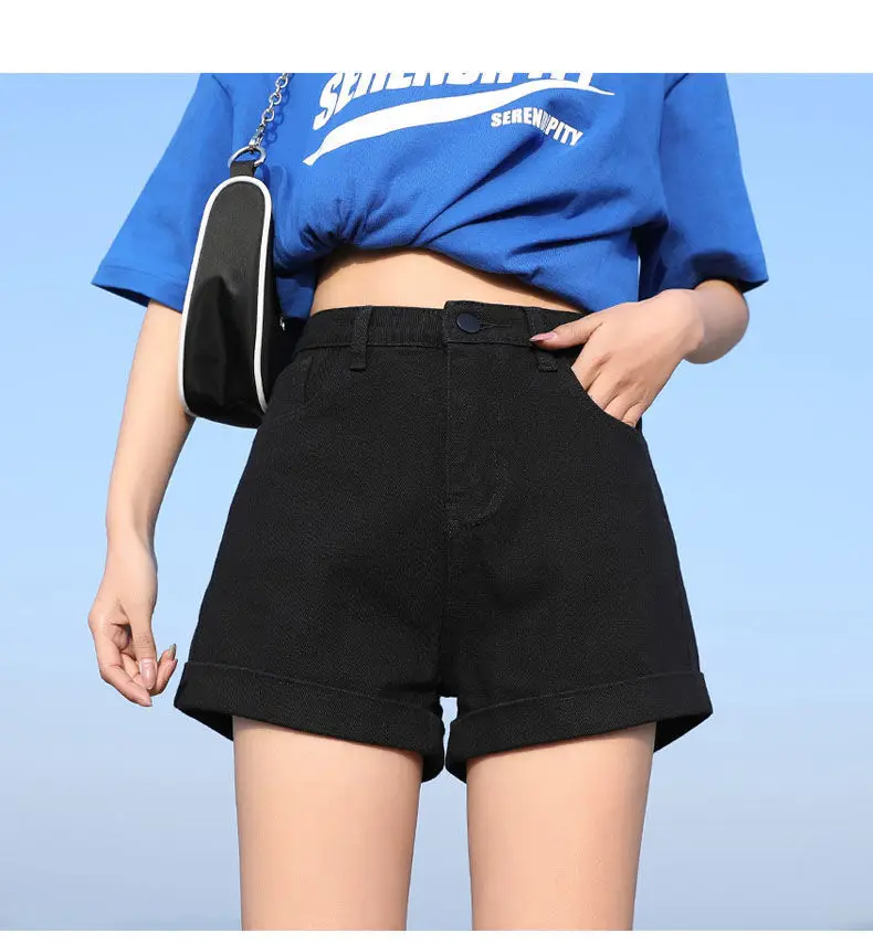Black Denim Wide Leg High Waist Shorts 2022 — feature 13