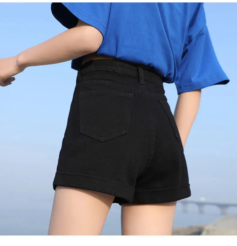Black Denim Wide Leg High Waist Shorts 2022 — feature 14