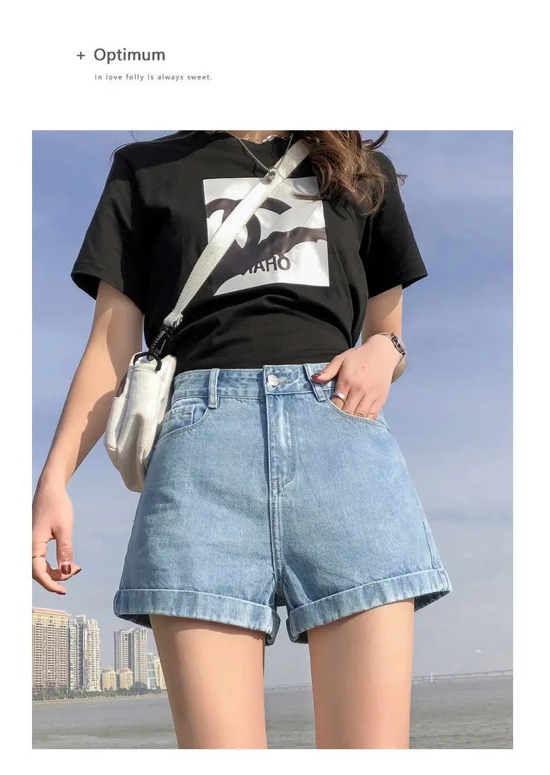 Black Denim Wide Leg High Waist Shorts 2022 — feature 16