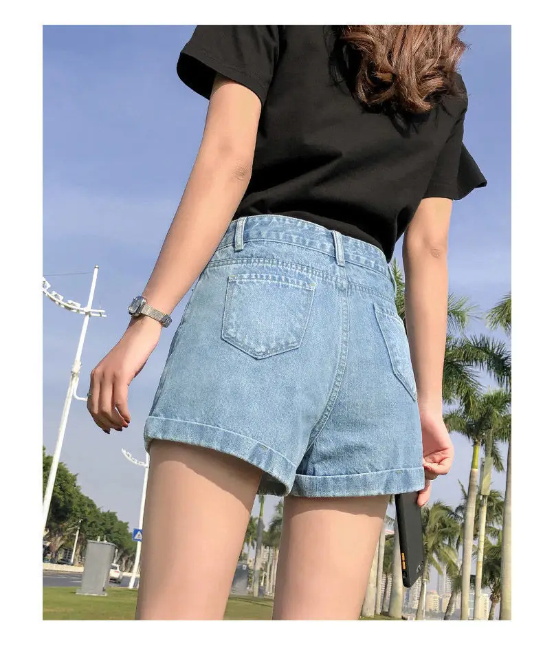 Black Denim Wide Leg High Waist Shorts 2022 — feature 17