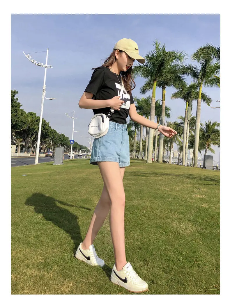Black Denim Wide Leg High Waist Shorts 2022 — feature 18