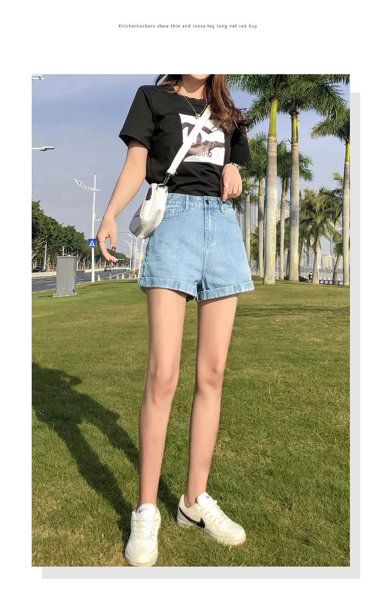 Black Denim Wide Leg High Waist Shorts 2022 — feature 19