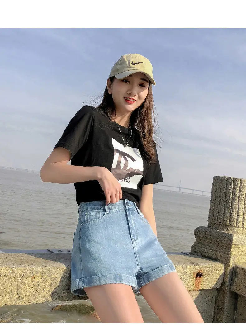 Black Denim Wide Leg High Waist Shorts 2022 — feature 20