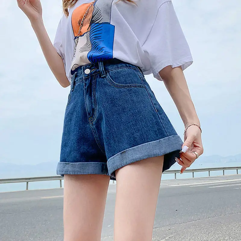 Black Denim Wide Leg High Waist Shorts 2022 - Image 5