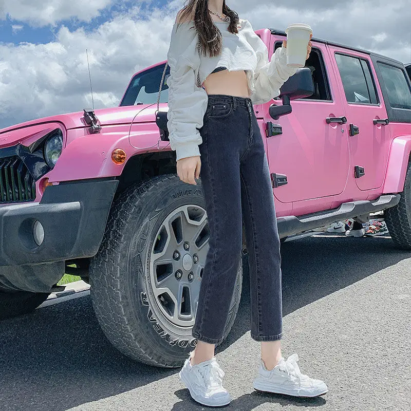 Korean Straight Jeans Women Spring 2022 Loose Slim Stretch - Image 5