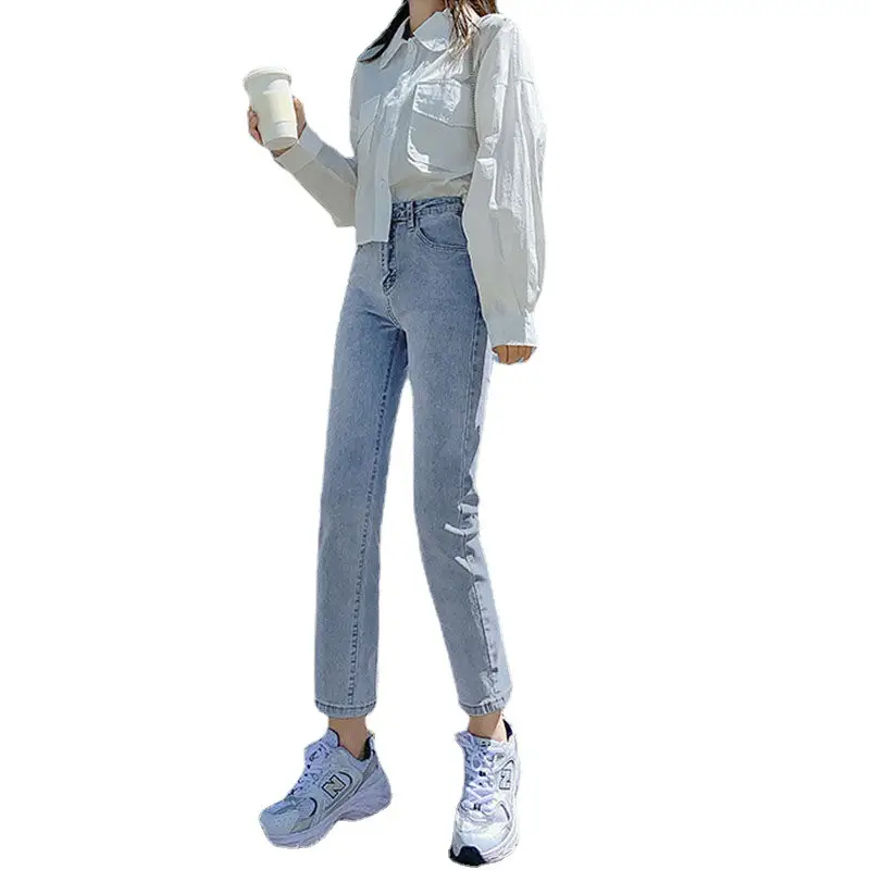 Korean Straight Jeans Women Spring 2022 Loose Slim Stretch - Image 6