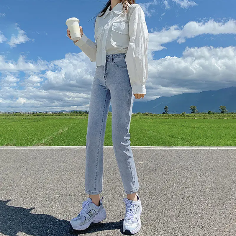 Korean Straight Jeans Women Spring 2022 Loose Slim Stretch - Image 4