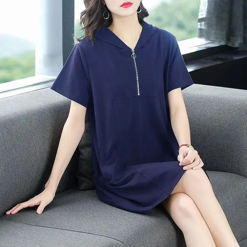 Women Navy Blue 2022 Summer Loose Slim Skirt Dress - Image 6