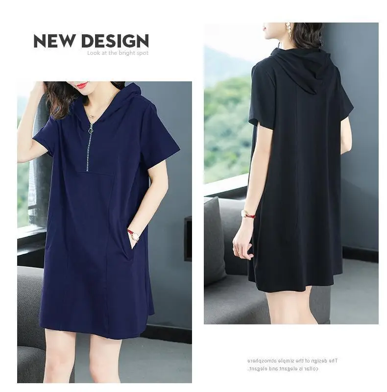 Women Navy Blue 2022 Summer Loose Slim Skirt Dress — feature 11