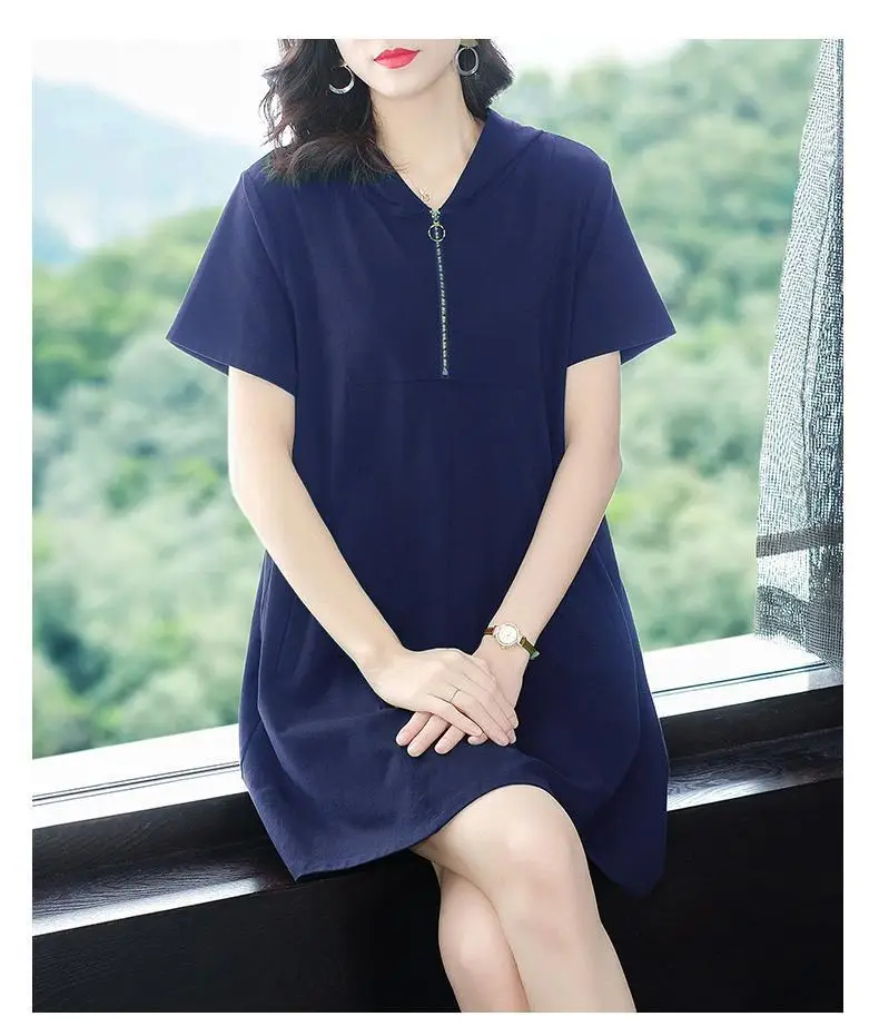 Women Navy Blue 2022 Summer Loose Slim Skirt Dress — feature 12