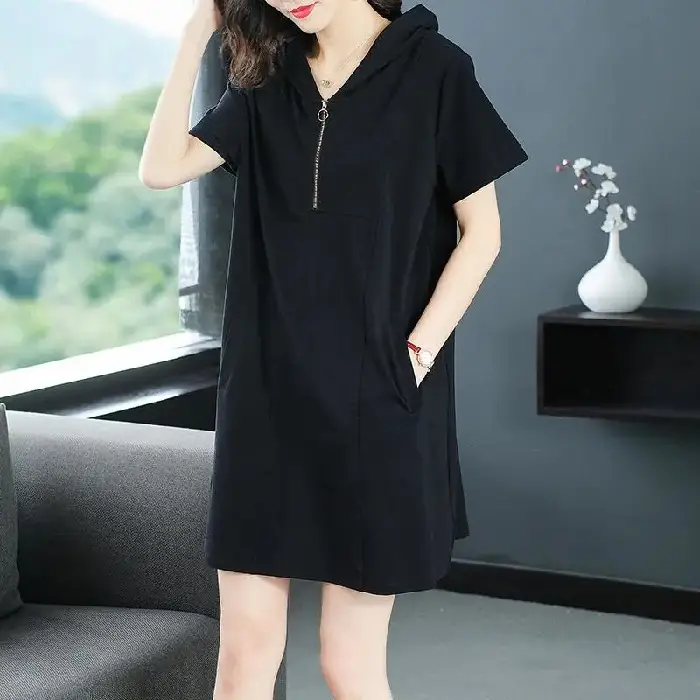 Women Navy Blue 2022 Summer Loose Slim Skirt Dress - Image 2