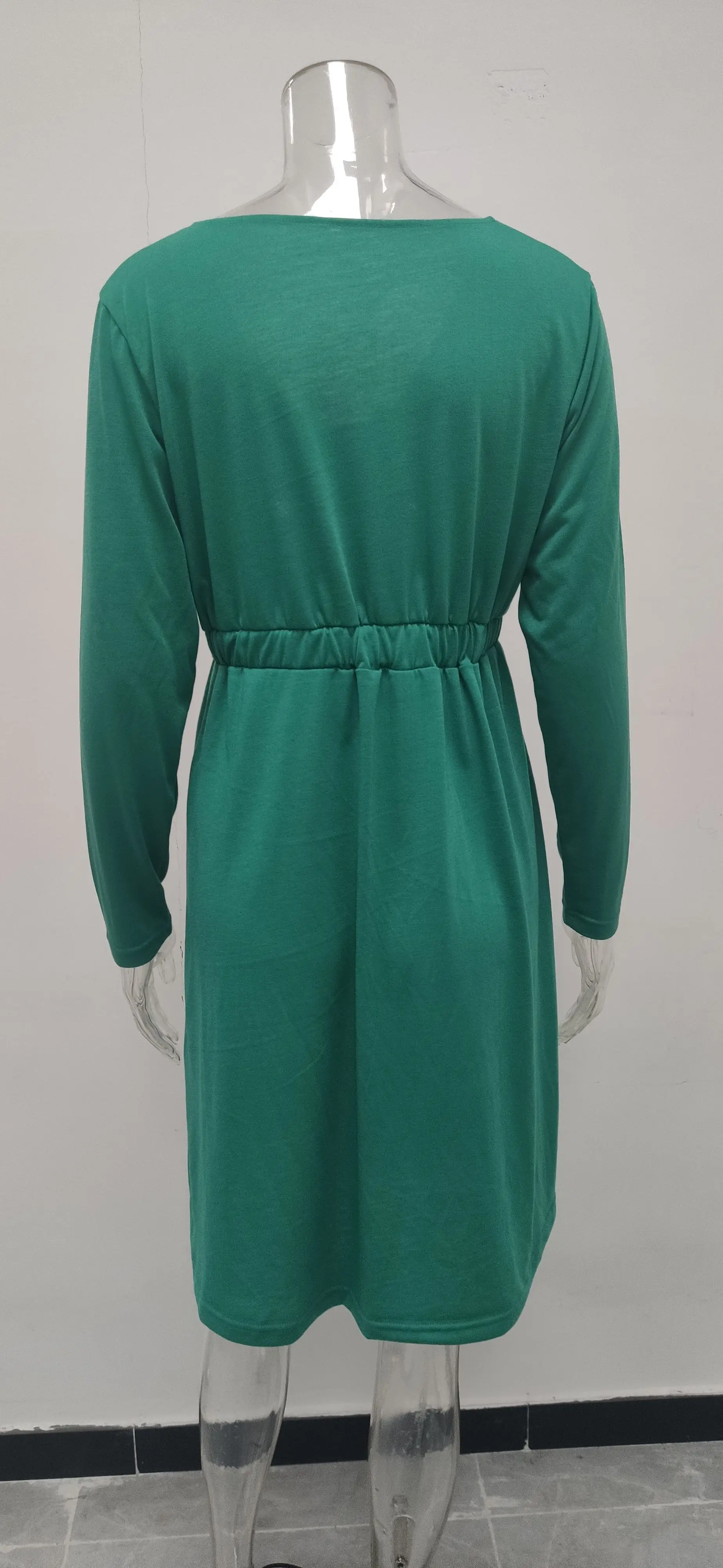 2026 V-Neck Midi Dress Solid Yellow Long Sleeve — feature 19