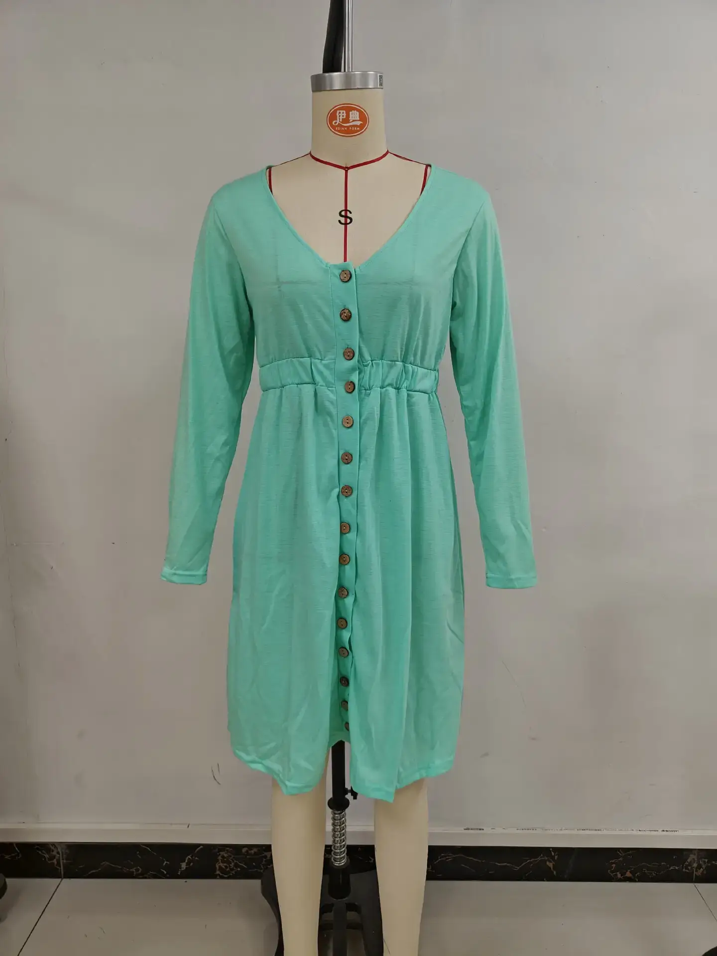 2026 V-Neck Midi Dress Solid Yellow Long Sleeve — feature 20