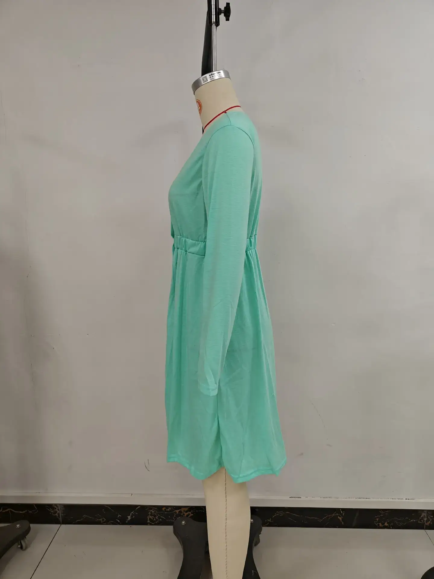 2026 V-Neck Midi Dress Solid Yellow Long Sleeve — feature 21