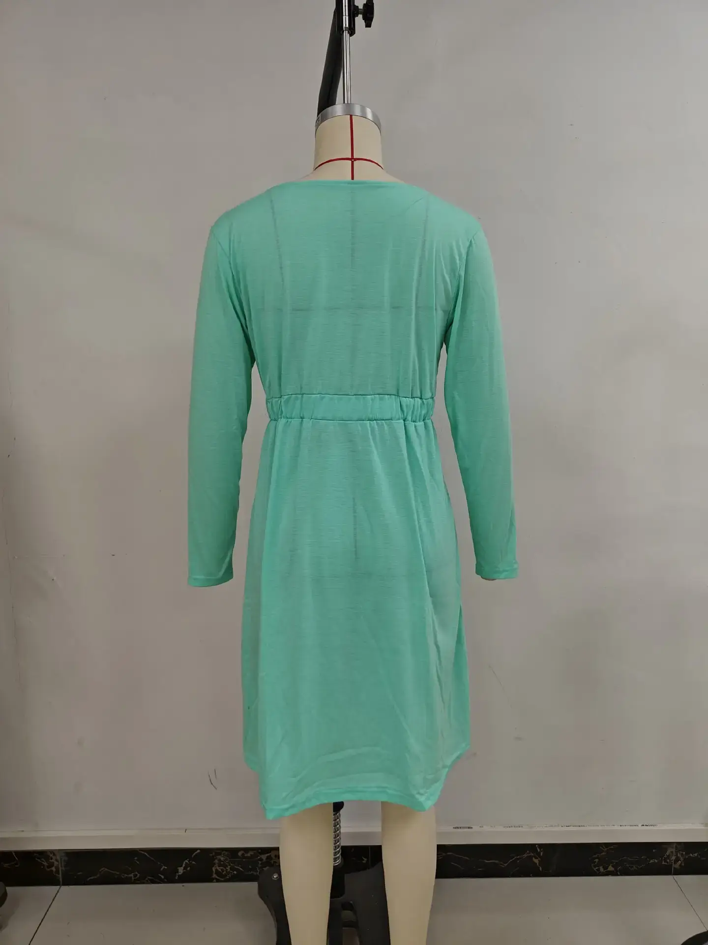 2026 V-Neck Midi Dress Solid Yellow Long Sleeve — feature 22