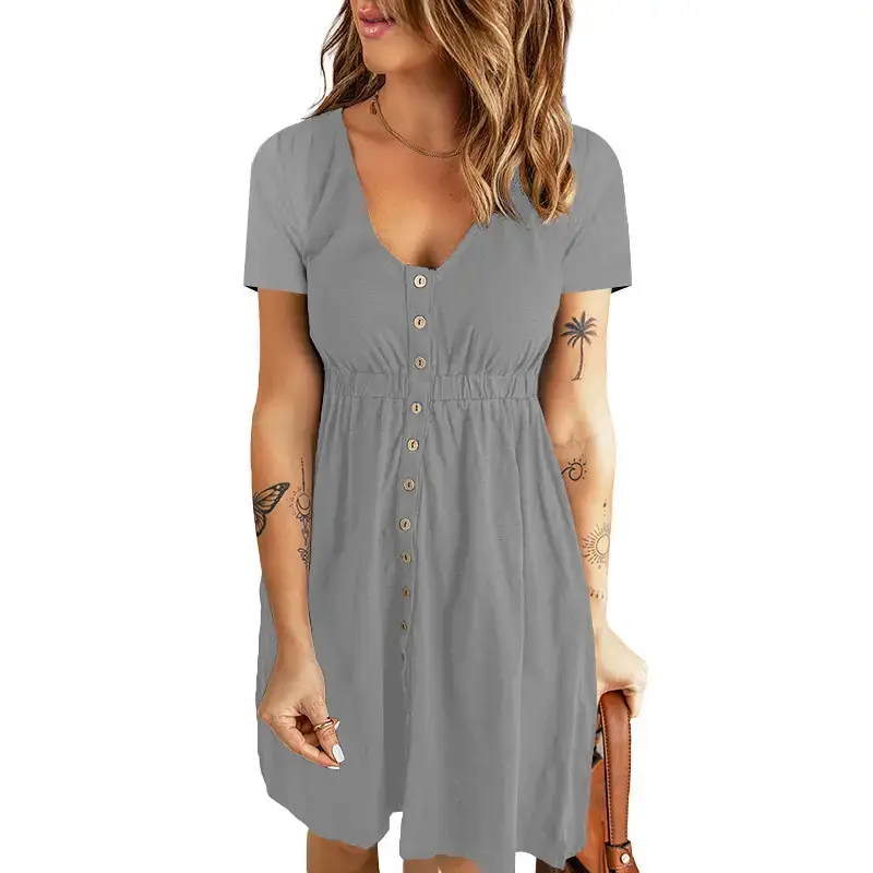 2026 V-Neck Midi Dress Solid Yellow Long Sleeve — feature 25