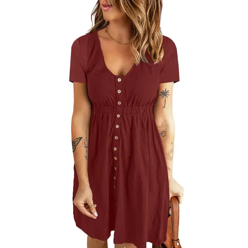 2026 V-Neck Midi Dress Solid Yellow Long Sleeve — feature 31