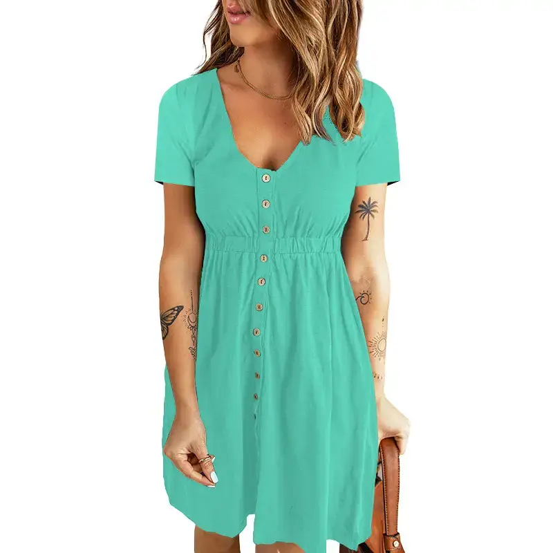 2026 V-Neck Midi Dress Solid Yellow Long Sleeve — feature 35