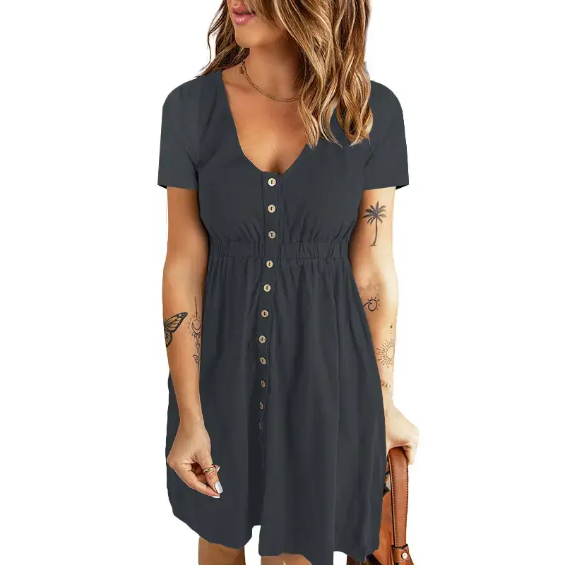 2026 V-Neck Midi Dress Solid Yellow Long Sleeve — feature 36