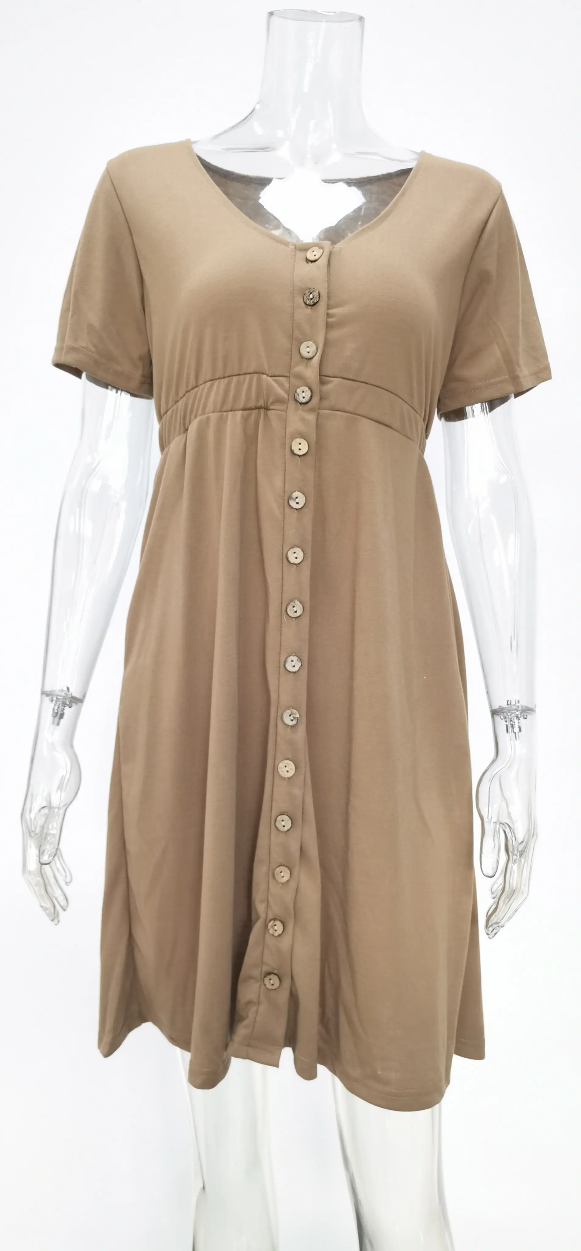 2026 V-Neck Midi Dress Solid Yellow Long Sleeve — feature 40