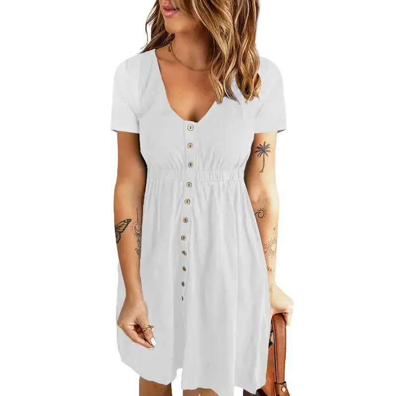 2026 V-Neck Midi Dress Solid Yellow Long Sleeve - Image 23