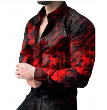 Men 3D Printed Blue Geometric Lapel Shirt Slim Fit Long Sleeve