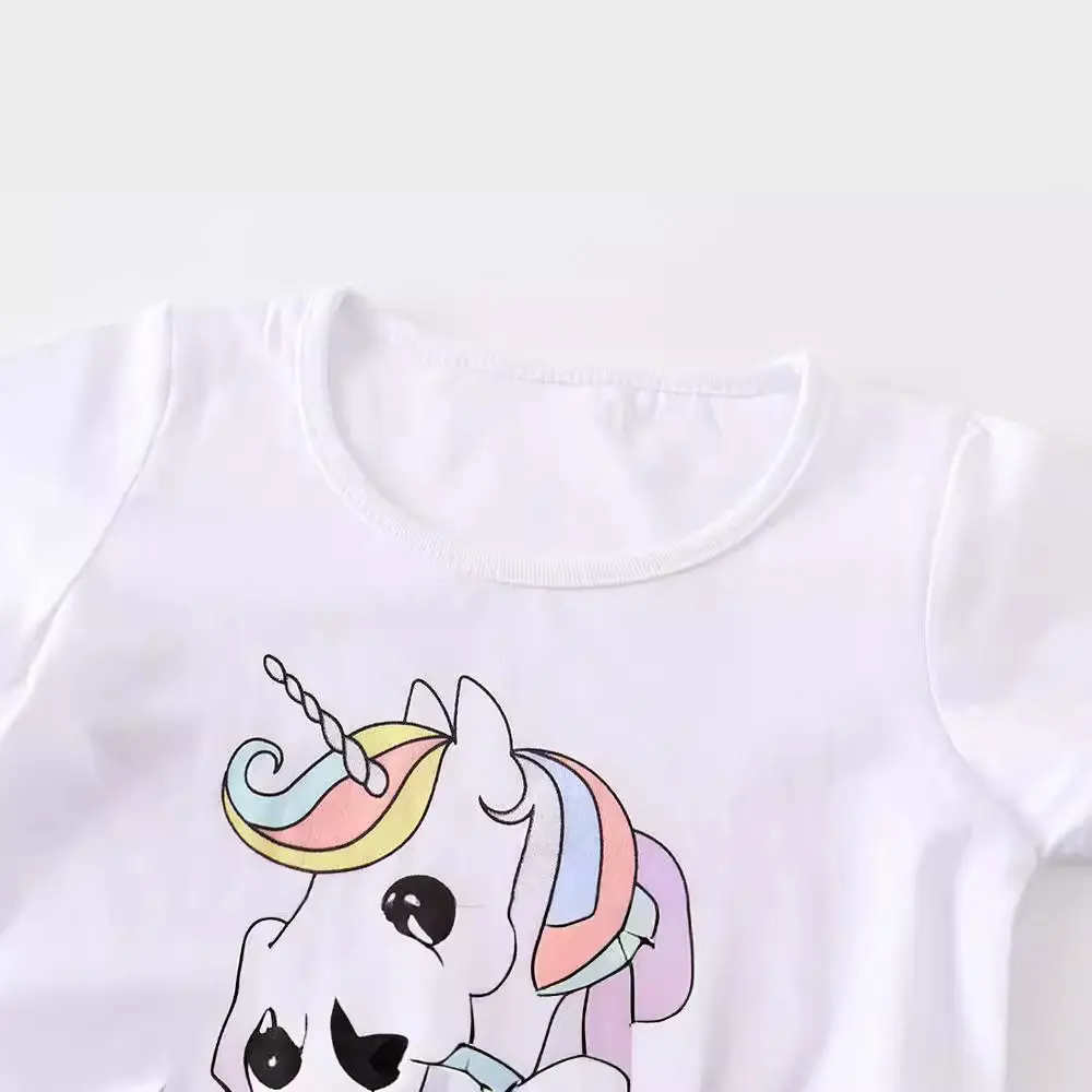Unicorn Printed Kids T-Shirt White Round Neck Short Sleeve - Image 2