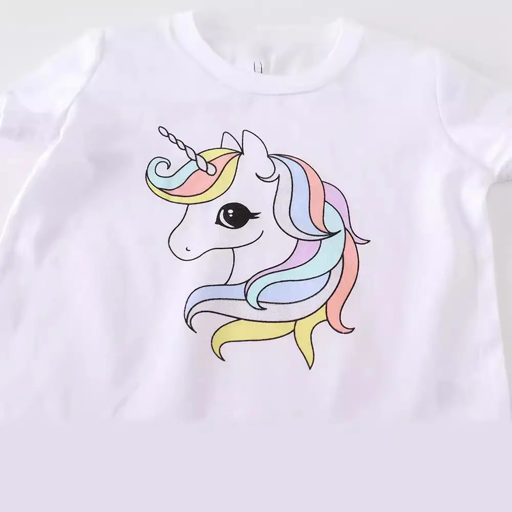 Unicorn Printed Kids T-Shirt White Round Neck Short Sleeve - Image 3