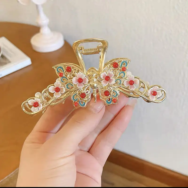 Elegant Butterfly Hairpin with Red Embellishments - Image 23