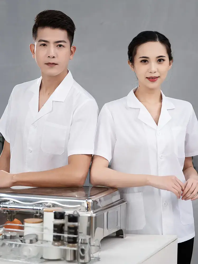 Men's White Kitchen Chef Shirt Thin Breathable Summer Wear