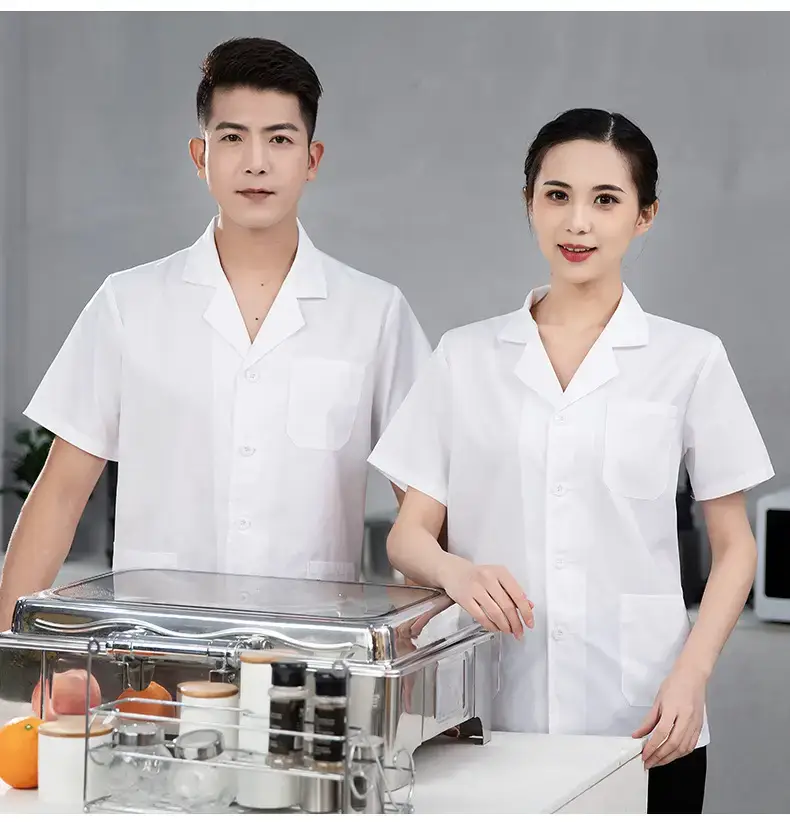 Men's White Kitchen Chef Shirt Thin Breathable Summer Wear — feature 11