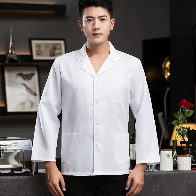 Men's White Kitchen Chef Shirt Thin Breathable Summer Wear
