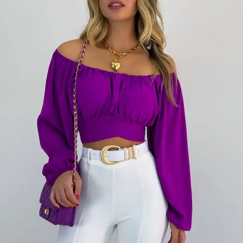Green Off-Shoulder Lantern Sleeve Top for Women